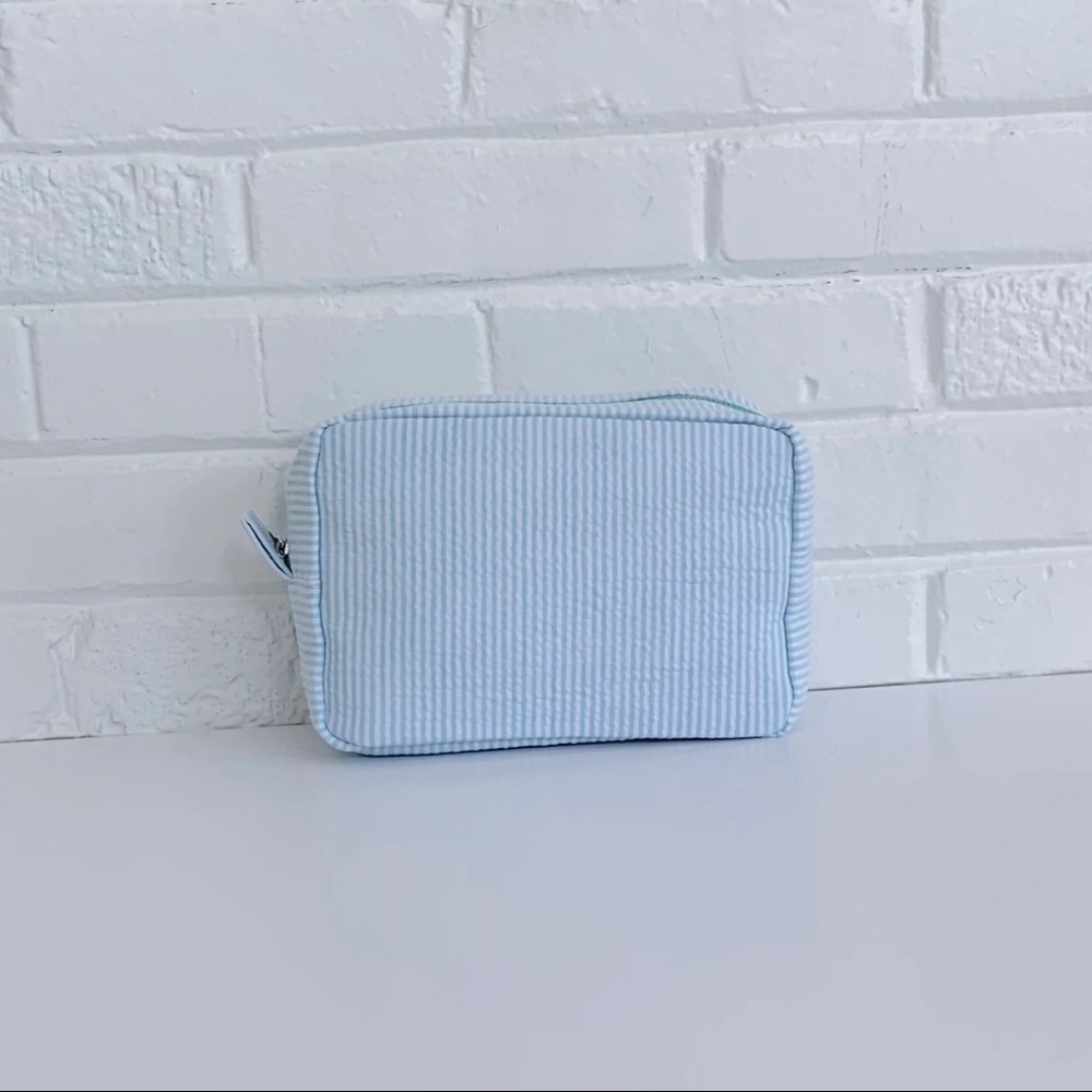 Light Blue Seersucker Cosmetic Bag New